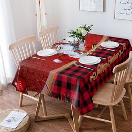 Table Cloth Christmas Santa Claus Plaid Gift Tablecloth Waterproof Dining Rectangular Round Home Textile Kitchen Decoration