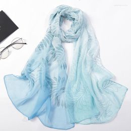 Scarves Summer Silk Chiffon Scarf Women Georgette Bandana Neck Gradient Sunscreen Gardenia Flower Soft Long Shawl Hijab