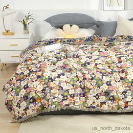 Blanket Nordic pastoral flower cotton blanket and throws sofa towel bed end blanket summer thin quilt double gauze soft bedspread R230617