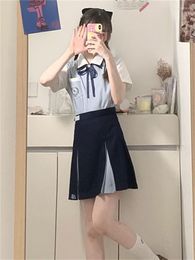 Work Dresses Irabeezt JK Uniform Mini Skirt And Blouse 2 Pieces Sets Women Short Sleeves Tops 2023 Summer Korean High Waist Pleated