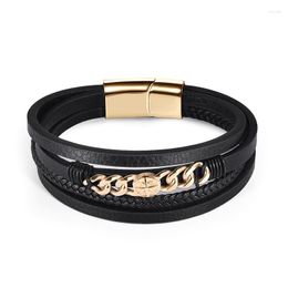 Bangle Male Bracelet Stainless Steel Charm Magnetic Clasp Multi-layer Leather Bracelets For Men Punk Jewelry Pulsera Hombre