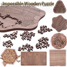 3D Puzzles Impossible Wooden Puzzle IQ for Adults Jig Saw Brainteaser Ten Level Difficulty Tangram Board Games 230616