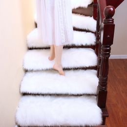 Carpet custom luxury faux wool fluffy carpet stair rug rotating stair step mat hallway mats white black Grey fur rug soft Decorative 230616