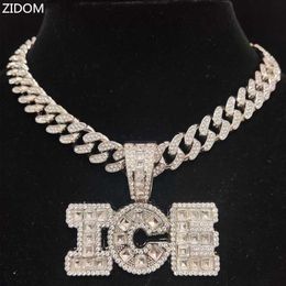 Pendant Necklaces Men Women Hip Hop Letter Ice Necklace with 13mm Cuban Chain Hiphop Iced Out Bling Fashion Charm Jewellery 230613