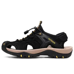 Men Genuine Big Shoes Designer Leather Size Summer Beach Sandals Slippers Gentle Black Item Sport Casual S 155