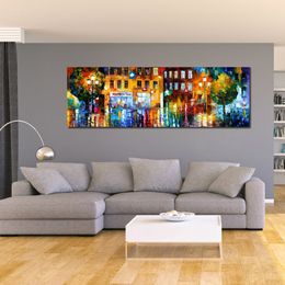 Modern Canvas Art Street Scenes The City of Rain Hand-painted Oil Paintings Living Room Decor