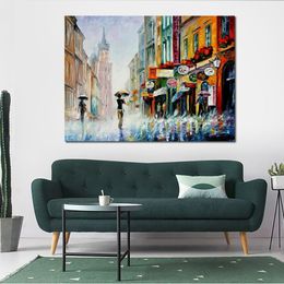 Contemporary Abstract Canvas Art Summer Downpour Handmade Landscape Oil Painting Living Room Wall Decor