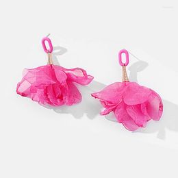 Dangle Earrings Fashion Korean Fabric Flower Petal Drop Women's Vacation Elegant Casual Fuchsia Jewellery Accessories