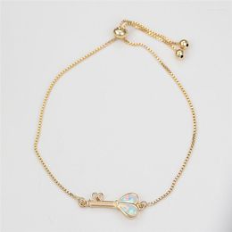 Link Bracelets White Blue Opal Stone Bracelet Female Love Heart Key Rose Gold Silver Color Chain For Women Geometric Jewelry