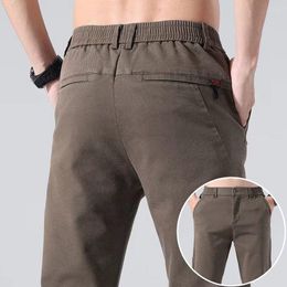 Men's Suits Brand Cotton Slim Suit Pants Formal Business Men 2023 Elastic Waist Solid Color Long Casual Pant Male Slacks Trousers A316