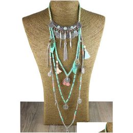 Pendant Necklaces Gypsy Statement Vintage Long Necklace Ethnic Jewelry Boho Tribal Collar Tibet Drop Delivery Pendants Dhgarden Dhaim