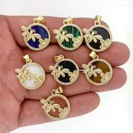 Pendant Necklaces Natural Stone Round Bee Flower Plated Necklace Lapis Lazuli/Malachite/Shell/Agate/Tiger's Eye Charm Jewellery Making