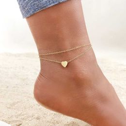 Anklets 2pcs Set Gold Tone Simple Stainless Steel Chain Anklet for Women Multi Layer Beach Ankle Bracelet Foot Leg Snake Accessory 230607