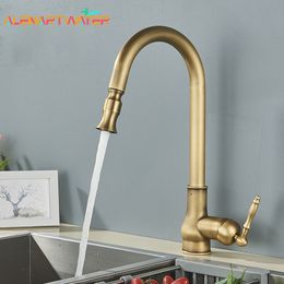Bathroom Sink Faucets Antique Kitchen Faucet Pull Out Spray Single Handle Deck Mount Water Crane 360° Rotation Cold Mixer Tap 230616