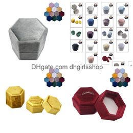 Jewelry Boxes Veet Single Ring Box Hexagon Valentines Day With Detachable Lid Drop Delivery Packaging Display Dhuei