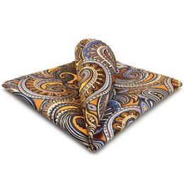 KH6 Paisley Floral Gold Yellow Blue Handkerchief Mens Ties Jacquard Woven Pocket Square Suit Gift3871688260w