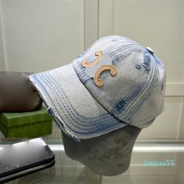 Summer denim washed and worn out designer ball couple outdoor vacation date letter embroidery 3 Colours casquette