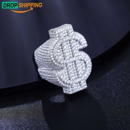 Dropshipping Hip Hop Jewellery White Gold Plated Silver Moissanite Diamond Iced Out Usd Dollar Ring for Men