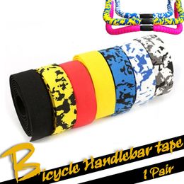 Bike Handlebars Components 1 Pair Road Bicycle Handlebar tape Camouflage Cycling Handle Belt Cork Wrap with Bar Plugs 230617