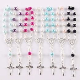 Chain 6MM Glass Pearl Catholic Rosary Bracelet Glass Beads Decade Rosary Many Colours 12 Pcs/ Lot 230616