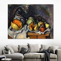 Impressionist Canvas Art Still Life with Fruit and A Ginger Pot Paul Cezanne Handmade Oil Painting Artwork Modern Room