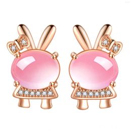 Stud Earrings Rose Gold Color Pink Opal Rings Necklaces Synthetic Animal For Women Children Girls Drop Gift