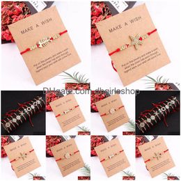 Charm Bracelets Delicate Gold Butterfly Heart Alloy Bracelet Adjustable Red String Rope Family Couple Gift Jewellery Drop Delivery Dh1Tg