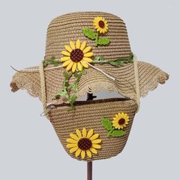 Hats Sunflower Straw Hat For Children Wide Brim Kids Floppy Beach Sun Visor And Bag Birthday Gift