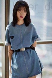 Basic & Casual Dresses designer triangle summer new denim work clothes buckle belt wash slim short sleeved dress C4NZ