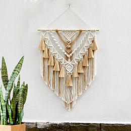 Tapestries Macrame Wall Hanging Art Hand-woven Boho Wall Decor Handcrafted Tapestry Home Banner Indoor Decoration for Bedroom Living Room 230616