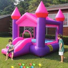 Pink Funhouse قابلة للنفخ الوردي Bounce Castle Moonwalk Jumping Jumper Bouncy House for Backyard Park Lawn Indoor Outdoor Sport