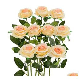 Decorative Flowers Wreaths Roses Artificial Rose Flower Branch Red Real Touch Fake For Wedding Home Decor Drop Delivery Garden Fes Dhqub