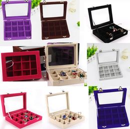Jewelry Boxes 12 Grids Velvet Jewelry Box Rings Earrings Necklaces Makeup Holder Case Organizer Women Jewelery Storage Size 20*15*5cmL*W*H 230616