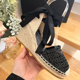 2023 Summer Sandals Women Letters Sandals trigonometer Wedge heel Straw rope weaving Female Espadrilles Outdoor Soft Bottom Non-slip Slides Sandals Beach Shoes