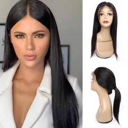 Natural Color 4x4 Lace Closure Wig Straight Brazilian Human Hair Wig 26 Inch Front Lace Wig with Baby Hair