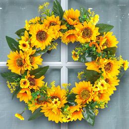 Decorative Flowers Farmhouse Spring Summer Decoration For Home Artificial Sunflower Wreath Wall Door Hanging Pendants Silk Flower Garland