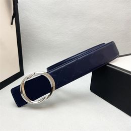 Classic Luxury Brand Belt Silver Letetr Buckle Designer Mens Leather Belts 3.8cm Width Waistband Unisex Casual Girdle Dark Blue Leather Belt