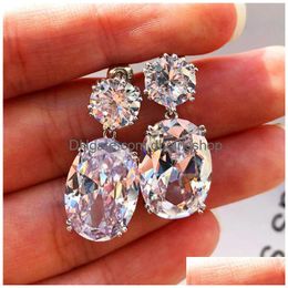 Charm Big Zircon Earrings Luxury Crystal Cubic Stud Jewellery Pink Stone Bohemia For Women Girls Drop Delivery Dhred