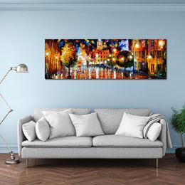 Vibrant Oil Painting Street Landscape The Square of Reflections Handmade Canvas Art Contemporary Loft Decor