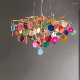 Chandeliers Led Art Chandelier Pendant Lamp Light Room Decor Luxuri Design Agate Multicolour Lighting Living Ring Modern