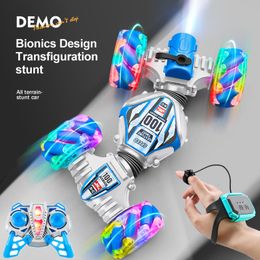 ElectricRC Car 4WD remote control stunt car 2.4G radio gesture sensing music lights stunt spray RC off-road watch control children's toys gifts 230616