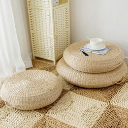 CushionDecorative Pillow 40x10cm Natural Straw Round Pouffe Tatami Cushion Weave Handmade Pillow Floor Japanese Style Cushion With Silk Wadding Textile 230616