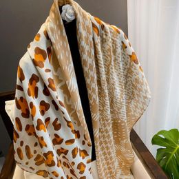 Scarves Women Leopard Floral Square Viscose Shawl Scarf Lady Fashion Print Soft Pashmina Stole Muslim Bandana 135 135Cm