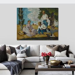 Decorative French Art Picnic on A Riverbank Paul Cezanne Painting Handmade Modern Canvas Artwork for Restaurant Hotel Decor