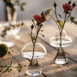 Vases Mushroom Shaped Glass Vase Hydroponics Plant Creative Crafts Decor for Home Living Room Flower Pots 230615