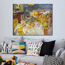 Impressionist Canvas Art Still Life with Basket Paul Cezanne Painting Reproduction Hand Painted Artwork for Club Bar Wall Decor