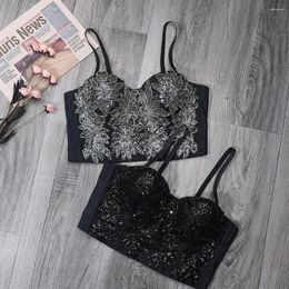 Women's Tanks Sexy Sweet Embroidery Sequin Flowers Girl Short Tube Top Night Club Party Cropped Vest Women Wedding Bralette Plus Size