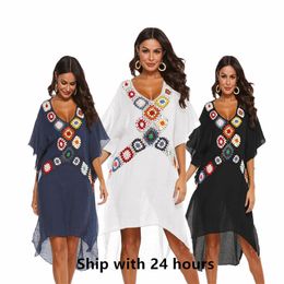 Women's Swimwear Women Beach Dress Tunic Cover Up White Outfits Beachwear Ups Pareo playa Dresses saida de praia for Cover-Ups Summer Cape 230616