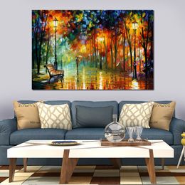 Handmade Canvas Art Stroll in The Fog Contemporary Oil Paintings Streets People Painting Bathroom Decor