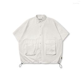 Men's Casual Shirts Men's Men Japanese Summer Streetwear Loose Short Sleeve Oversize Cargo Shirt Unisex Korean Trend Fashion Women